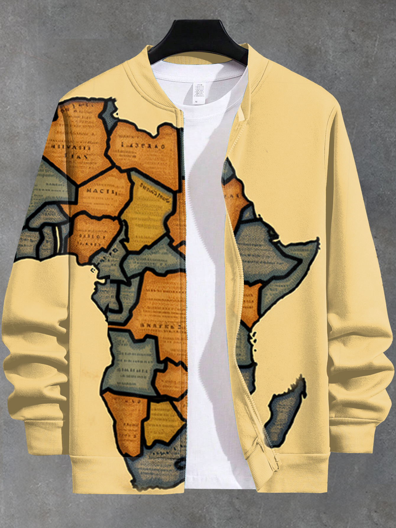 Men's African Map Woodcut Art Print Zip Up Jacket-Styleame