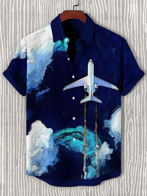 Men's Airplane In The Sky Art Print Casual Shirt-Styleame