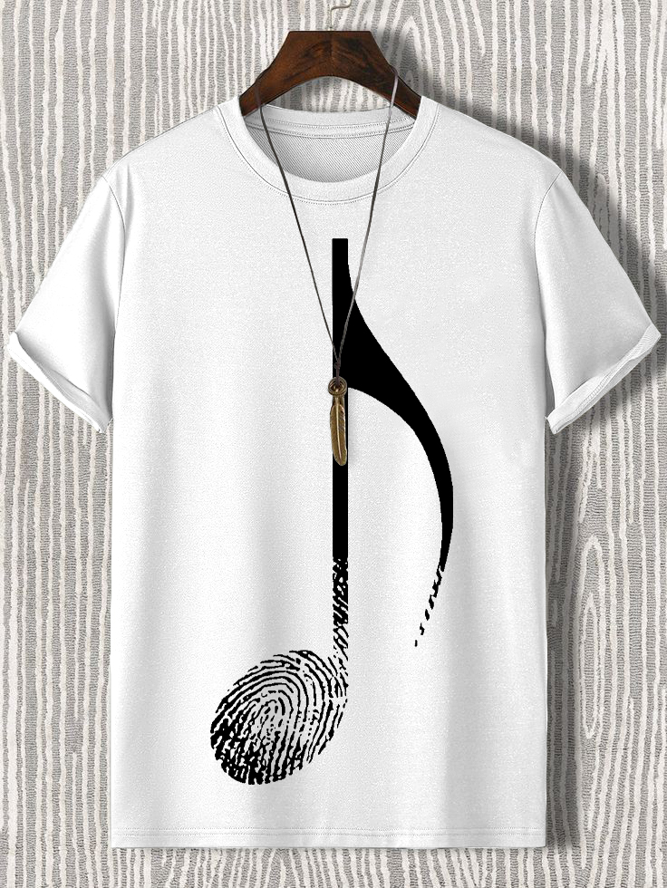 Men's Music Note Fingerprint Art Cotton Casual T-Shirt