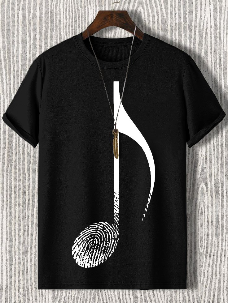 Men's Music Note Fingerprint Art Cotton Casual T-Shirt