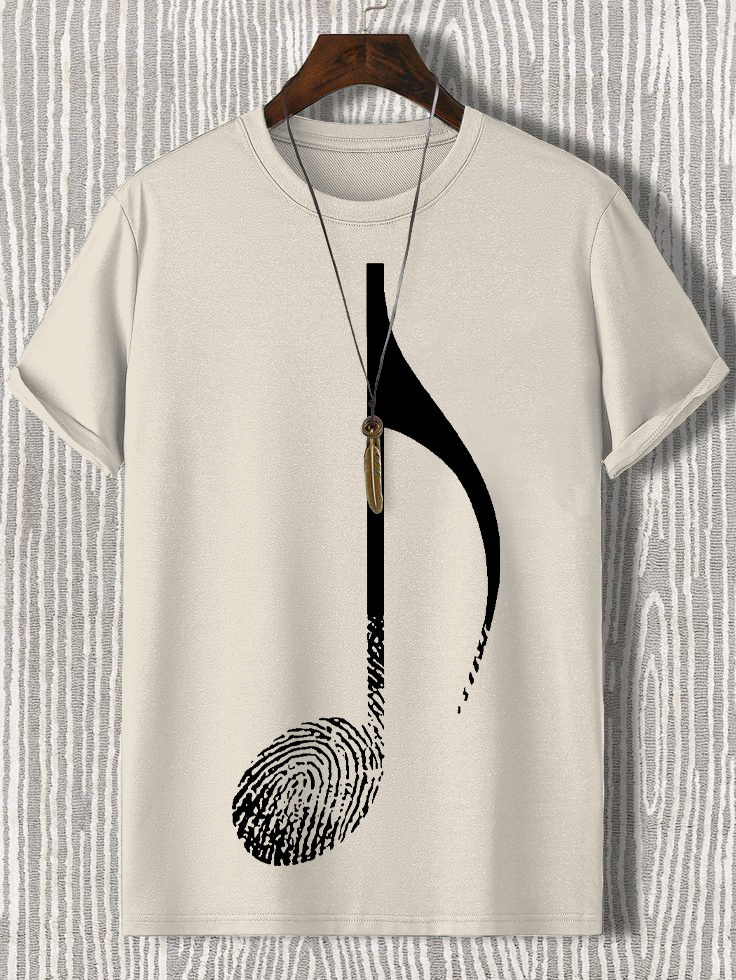 Men's Music Note Fingerprint Art Cotton Casual T-Shirt