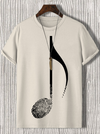 Men's Music Note Fingerprint Art Cotton Casual T-Shirt