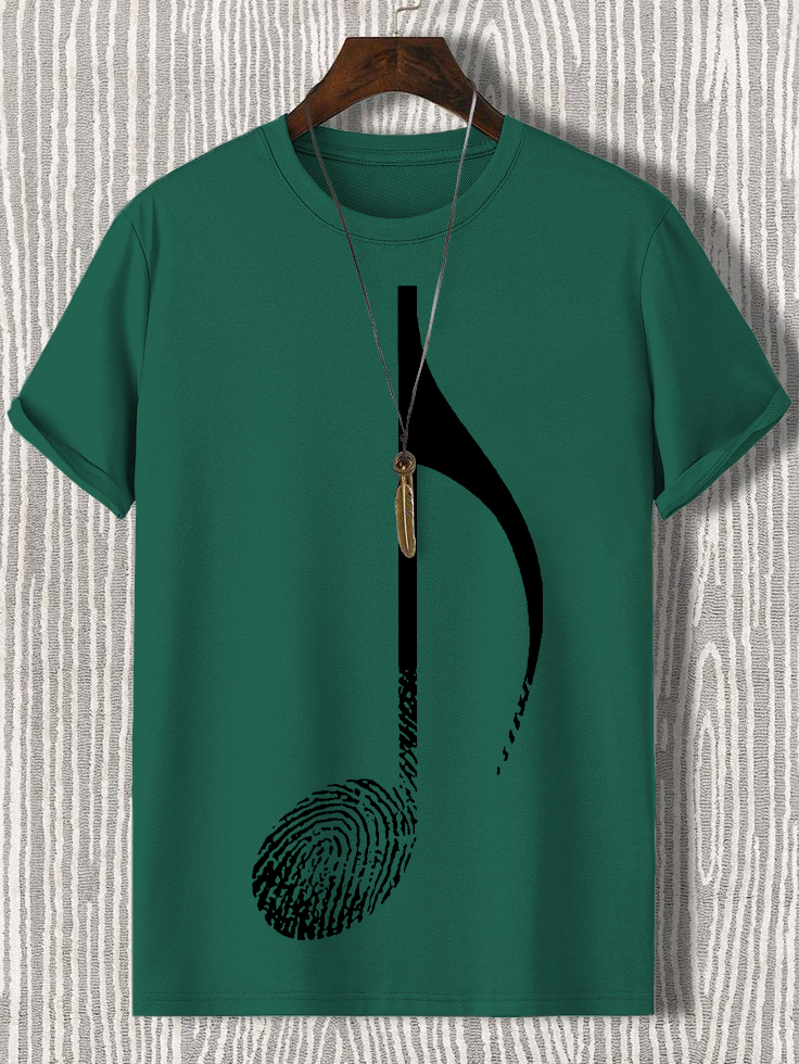 Men's Music Note Fingerprint Art Cotton Casual T-Shirt