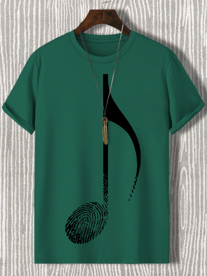 Men's Music Note Fingerprint Art Cotton Casual T-Shirt