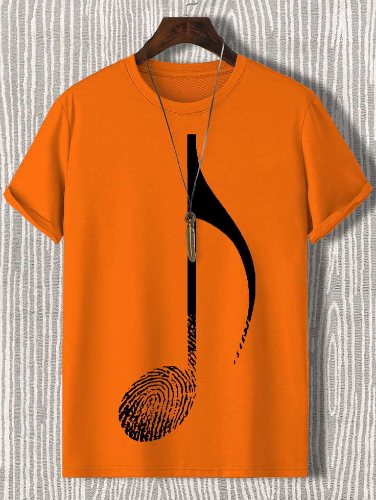 Men's Music Note Fingerprint Art Cotton Casual T-Shirt