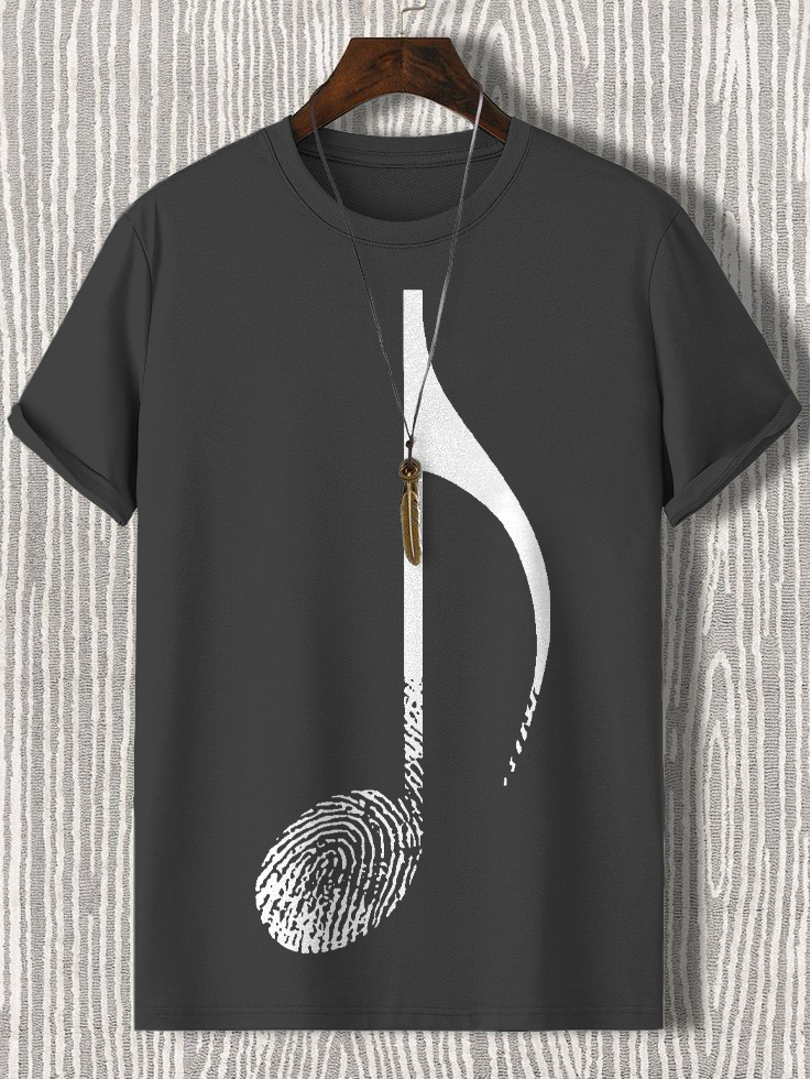 Men's Music Note Fingerprint Art Cotton Casual T-Shirt