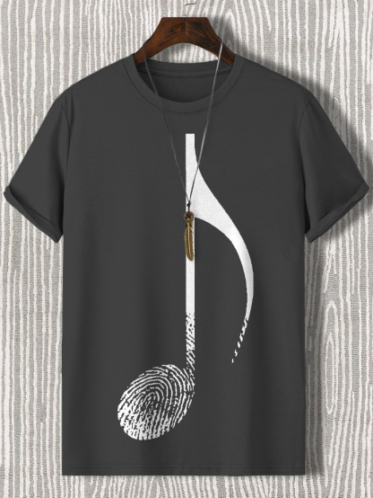 Men's Music Note Fingerprint Art Cotton Casual T-Shirt