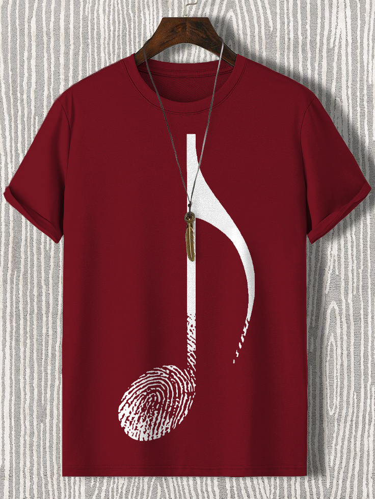 Men's Music Note Fingerprint Art Cotton Casual T-Shirt