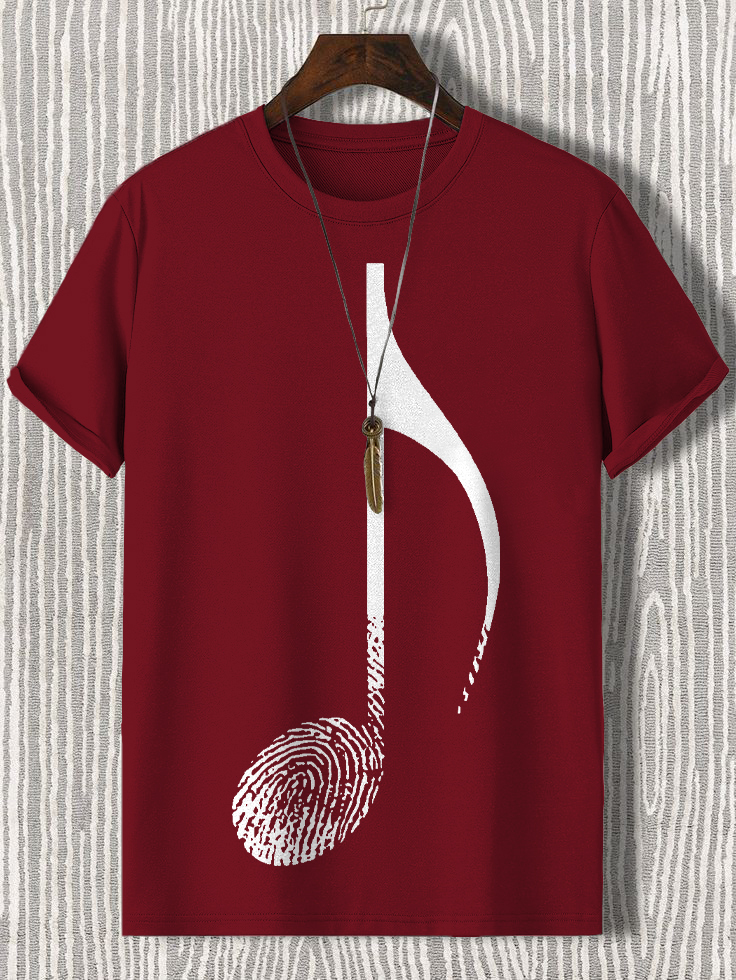 Men's Music Note Fingerprint Art Cotton Casual T-Shirt