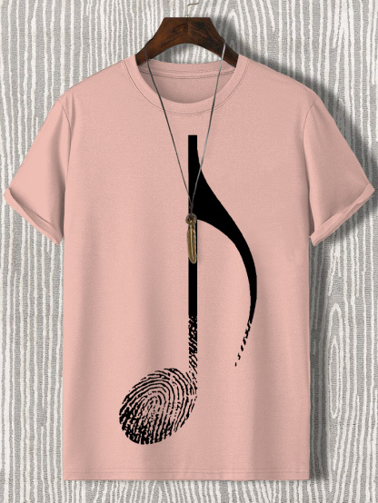 Men's Music Note Fingerprint Art Cotton Casual T-Shirt