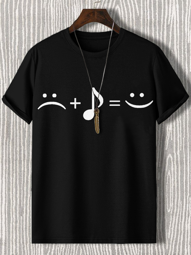 Men's Music Makes Me Happy Print Cotton Casual T-Shirt-Styleame