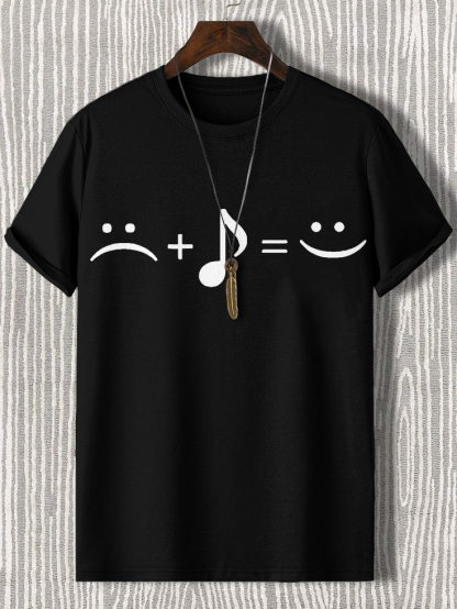 Men's Music Makes Me Happy Print Cotton Casual T-Shirt-Styleame
