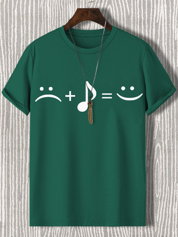 Men's Music Makes Me Happy Print Cotton Casual T-Shirt-Styleame