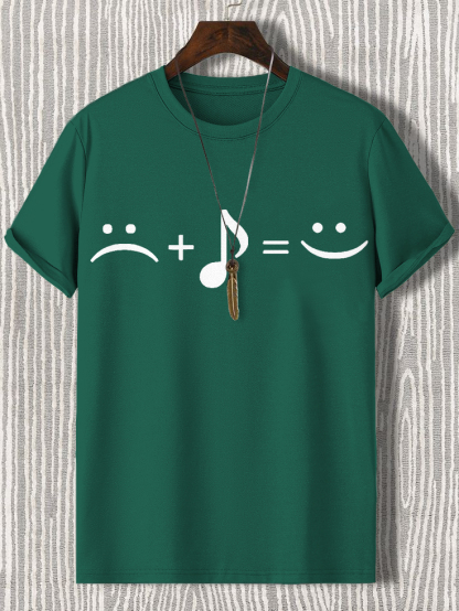 Men's Music Makes Me Happy Print Cotton Casual T-Shirt-Styleame