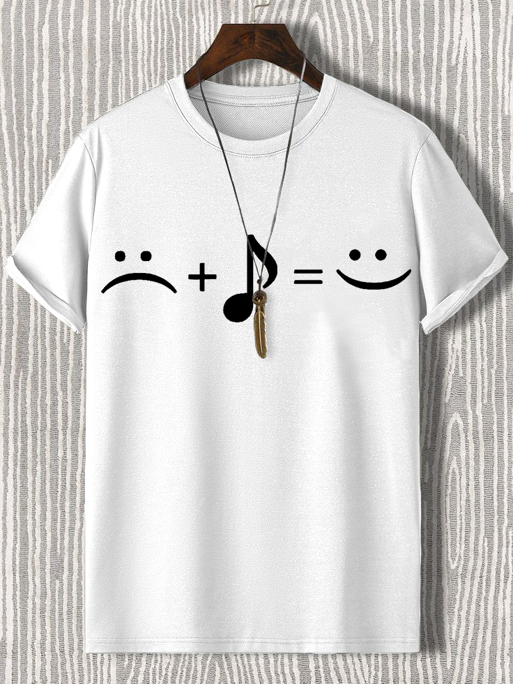 Men's Music Makes Me Happy Print Cotton Casual T-Shirt-Styleame