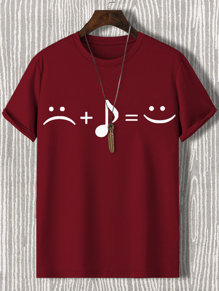 Men's Music Makes Me Happy Print Cotton Casual T-Shirt-Styleame