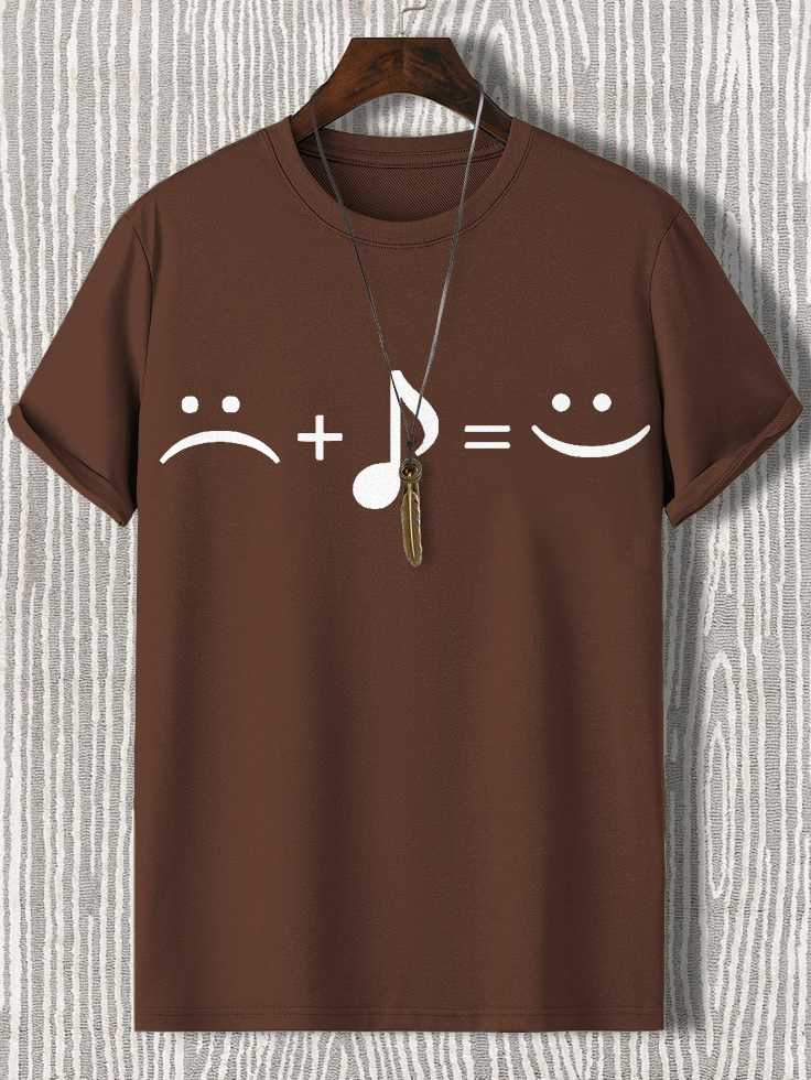 Men's Music Makes Me Happy Print Cotton Casual T-Shirt-Styleame