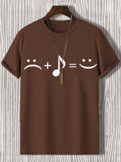 Men's Music Makes Me Happy Print Cotton Casual T-Shirt-Styleame