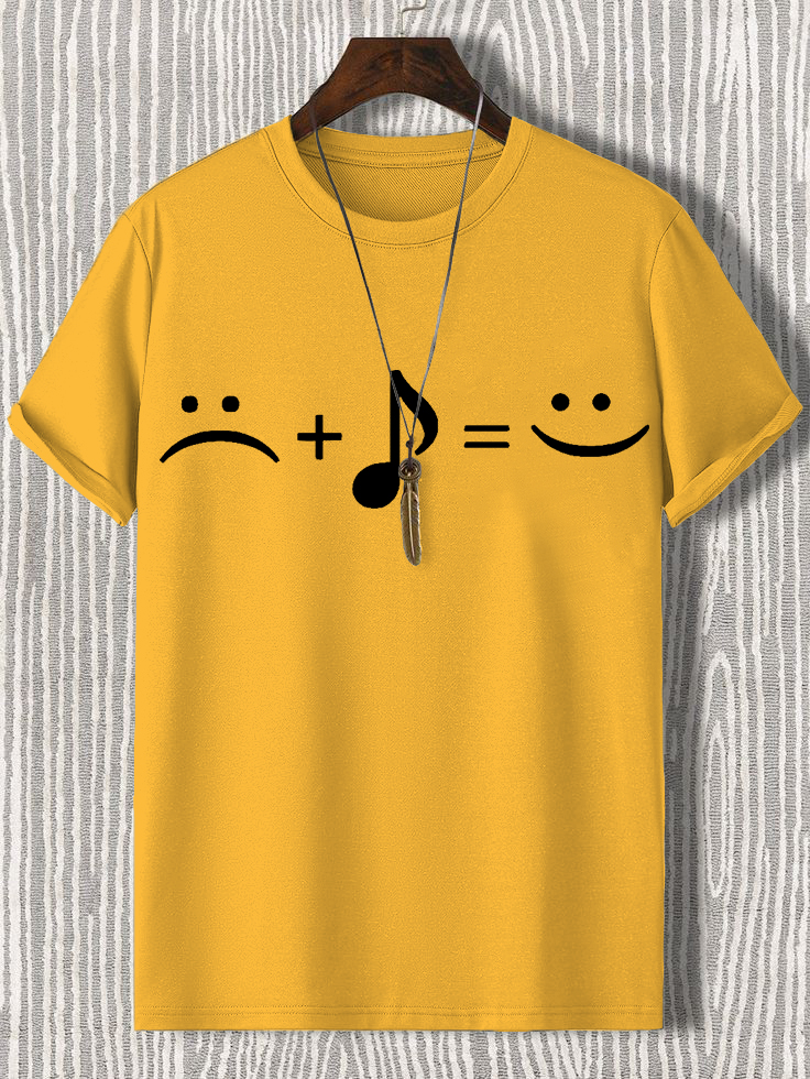 Men's Music Makes Me Happy Print Cotton Casual T-Shirt-Styleame