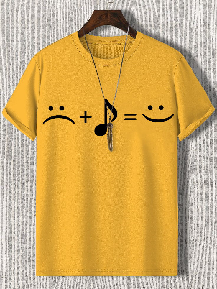 Men's Music Makes Me Happy Print Cotton Casual T-Shirt-Styleame
