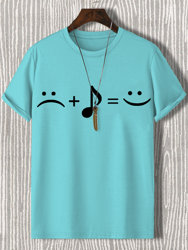 Men's Music Makes Me Happy Print Cotton Casual T-Shirt-Styleame