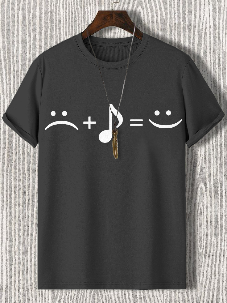 Men's Music Makes Me Happy Print Cotton Casual T-Shirt-Styleame