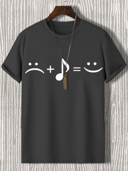 Men's Music Makes Me Happy Print Cotton Casual T-Shirt-Styleame