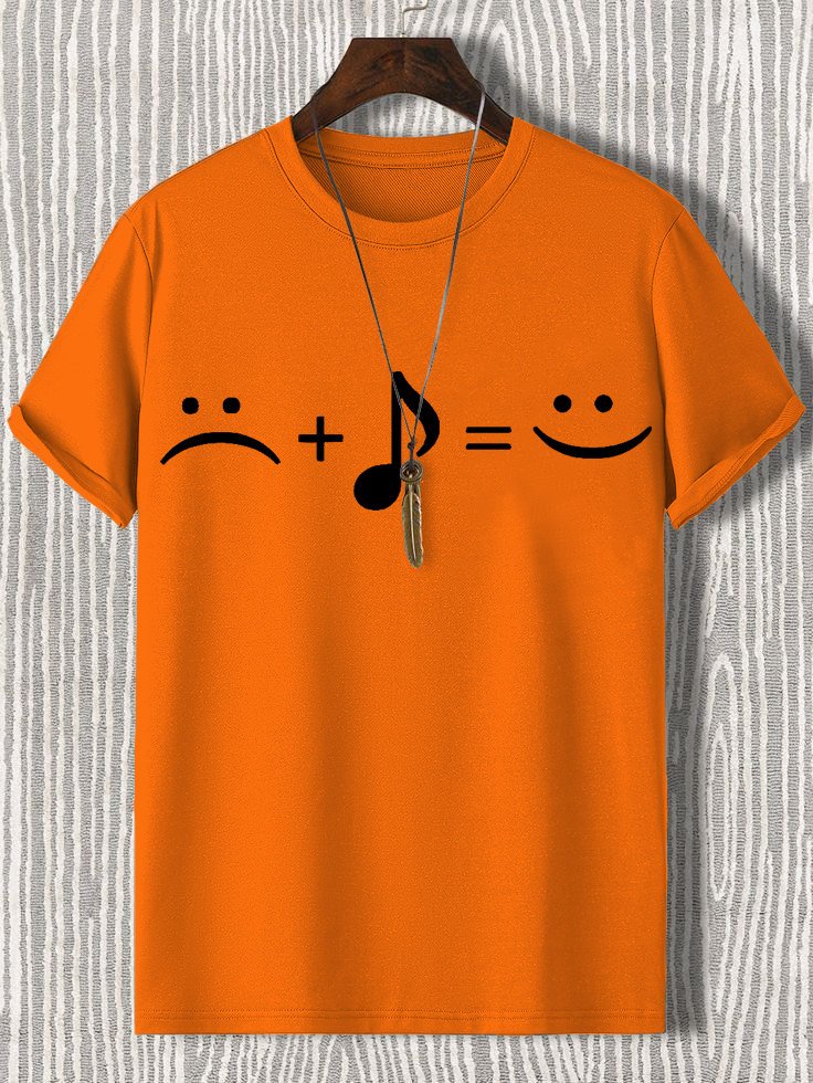 Men's Music Makes Me Happy Print Cotton Casual T-Shirt-Styleame