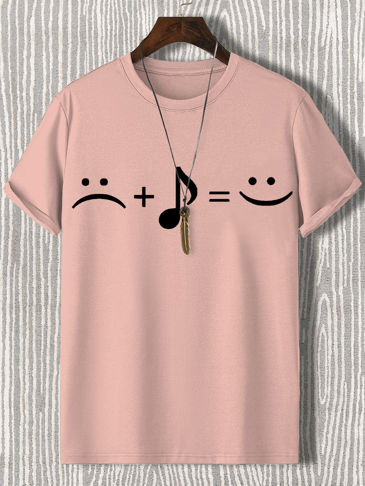 Men's Music Makes Me Happy Print Cotton Casual T-Shirt-Styleame