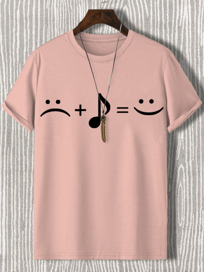 Men's Music Makes Me Happy Print Cotton Casual T-Shirt-Styleame