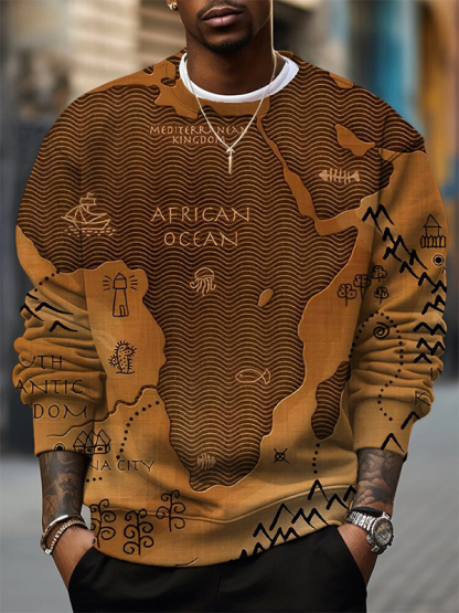 Men's Vintage Africa Map Art Print Casual Sweatshirt-Styleame