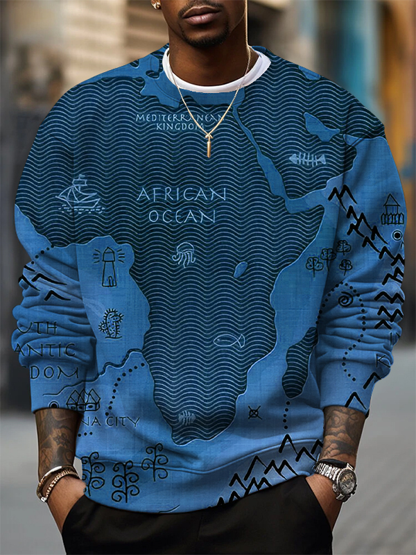 Men's Vintage Africa Map Art Print Casual Sweatshirt-Styleame