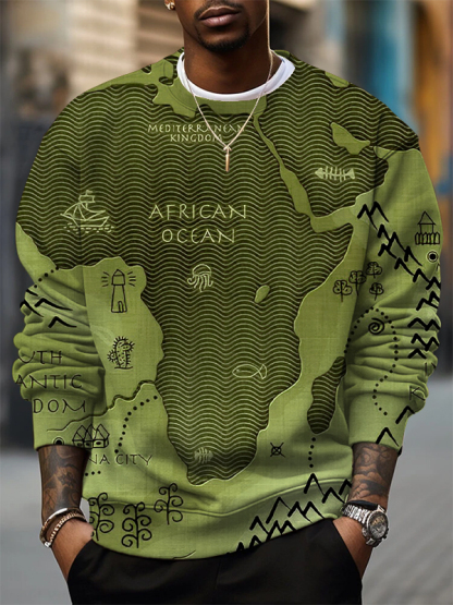 Men's Vintage Africa Map Art Print Casual Sweatshirt-Styleame