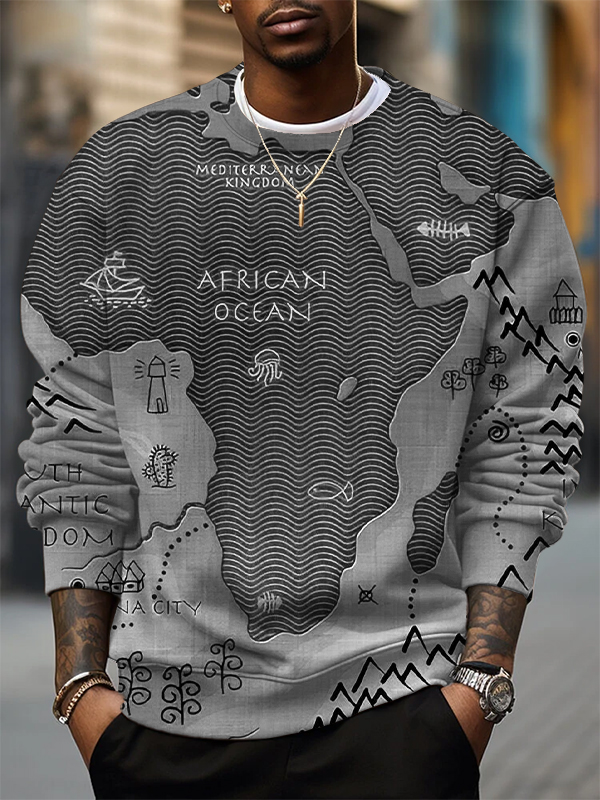 Men's Vintage Africa Map Art Print Casual Sweatshirt-Styleame