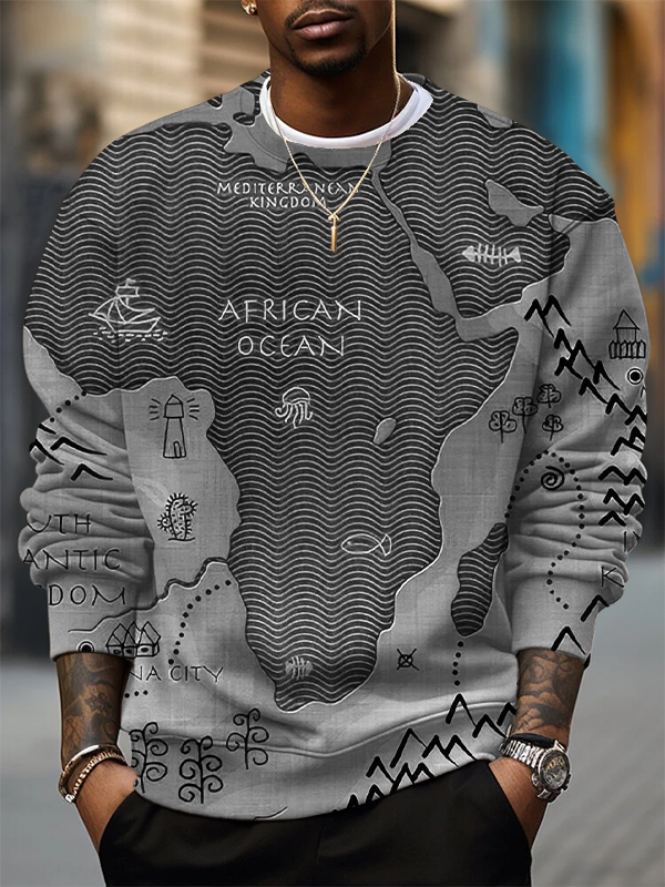 Men's Vintage Africa Map Art Print Casual Sweatshirt-Styleame