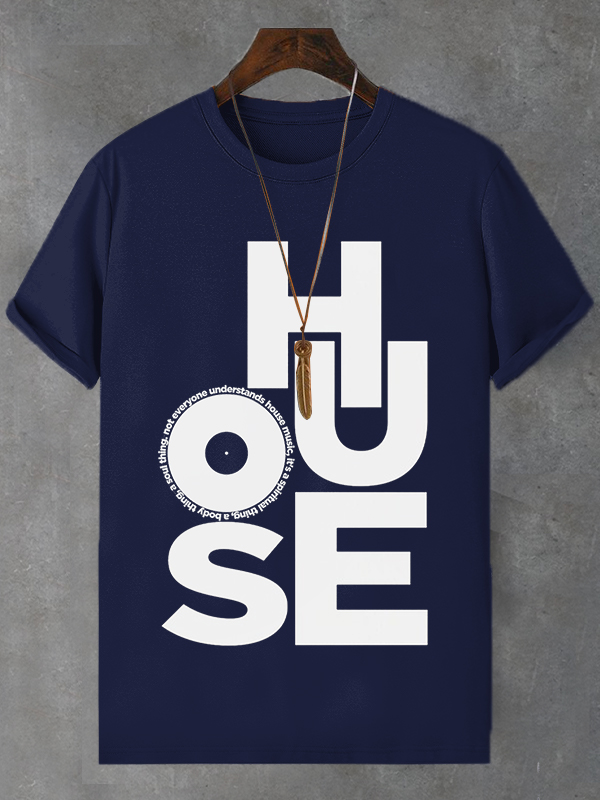 Men's House Music Print Cotton Casual T-Shirt-Styleame