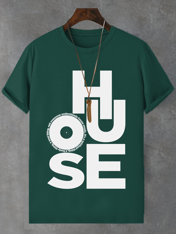 Men's House Music Print Cotton Casual T-Shirt-Styleame