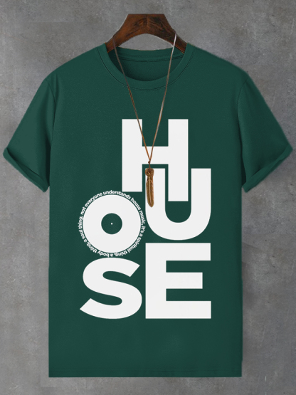 Men's House Music Print Cotton Casual T-Shirt-Styleame
