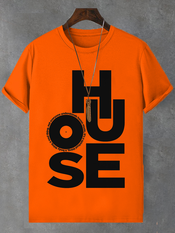Men's House Music Print Cotton Casual T-Shirt-Styleame