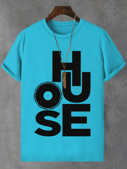 Men's House Music Print Cotton Casual T-Shirt-Styleame