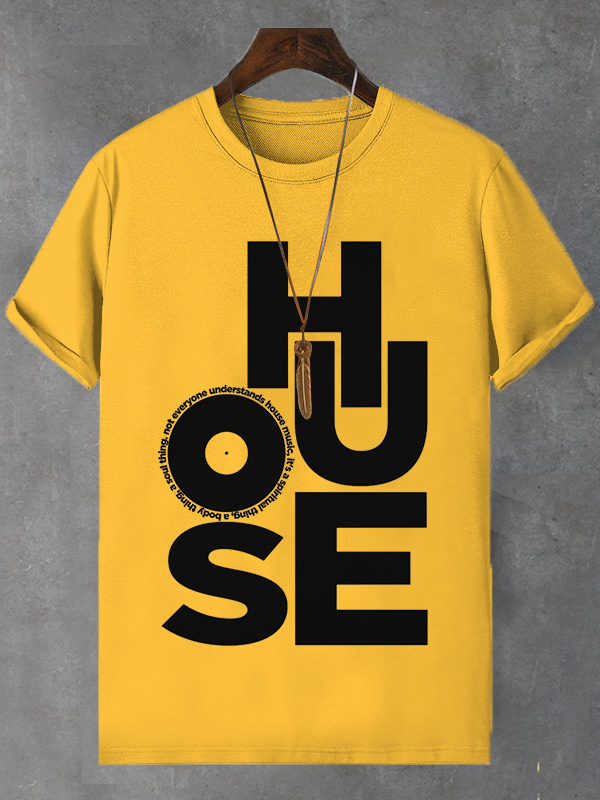 Men's House Music Print Cotton Casual T-Shirt-Styleame
