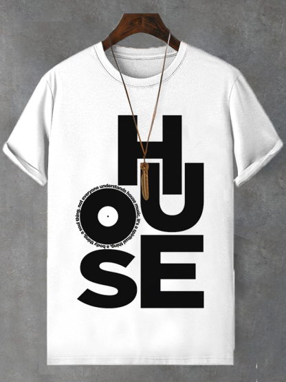 Men's House Music Print Cotton Casual T-Shirt-Styleame