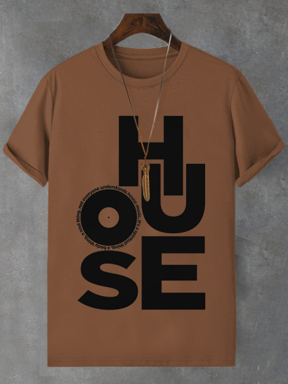 Men's House Music Print Cotton Casual T-Shirt-Styleame