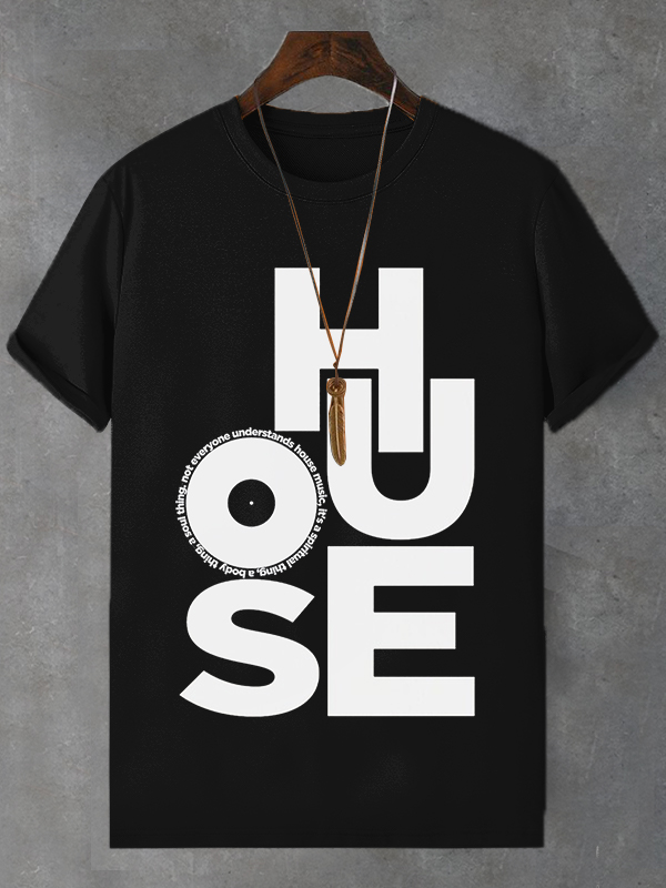 Men's House Music Print Cotton Casual T-Shirt-Styleame
