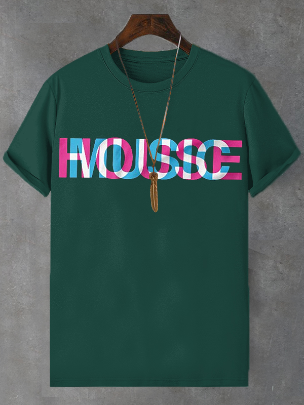 Men's House Music Colorful Letter Cotton Casual T-Shirt