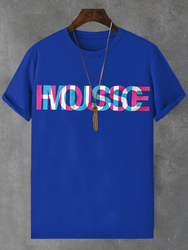 Men's House Music Colorful Letter Cotton Casual T-Shirt