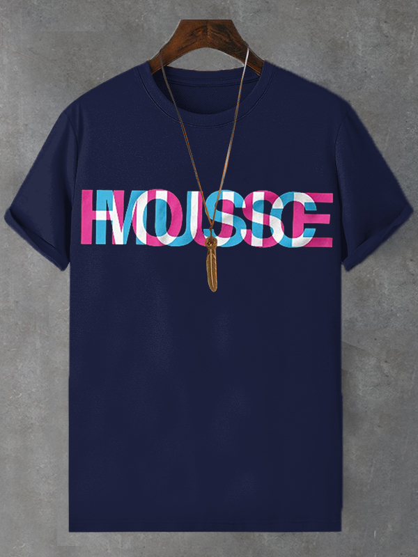 Men's House Music Colorful Letter Cotton Casual T-Shirt