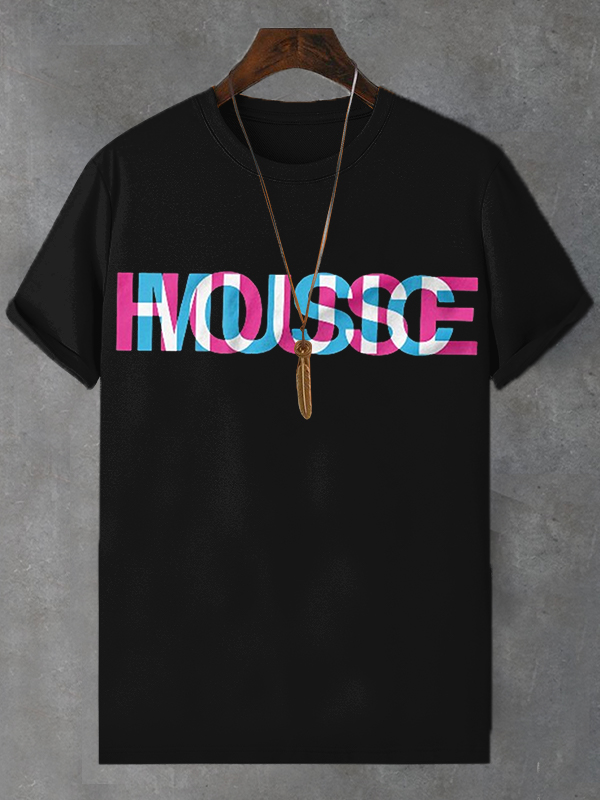 Men's House Music Colorful Letter Cotton Casual T-Shirt