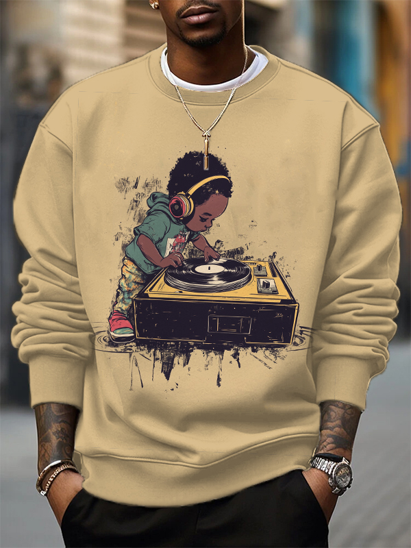 Men's Retro The Little Black Boy Is The DJ Casual Sweatshirt