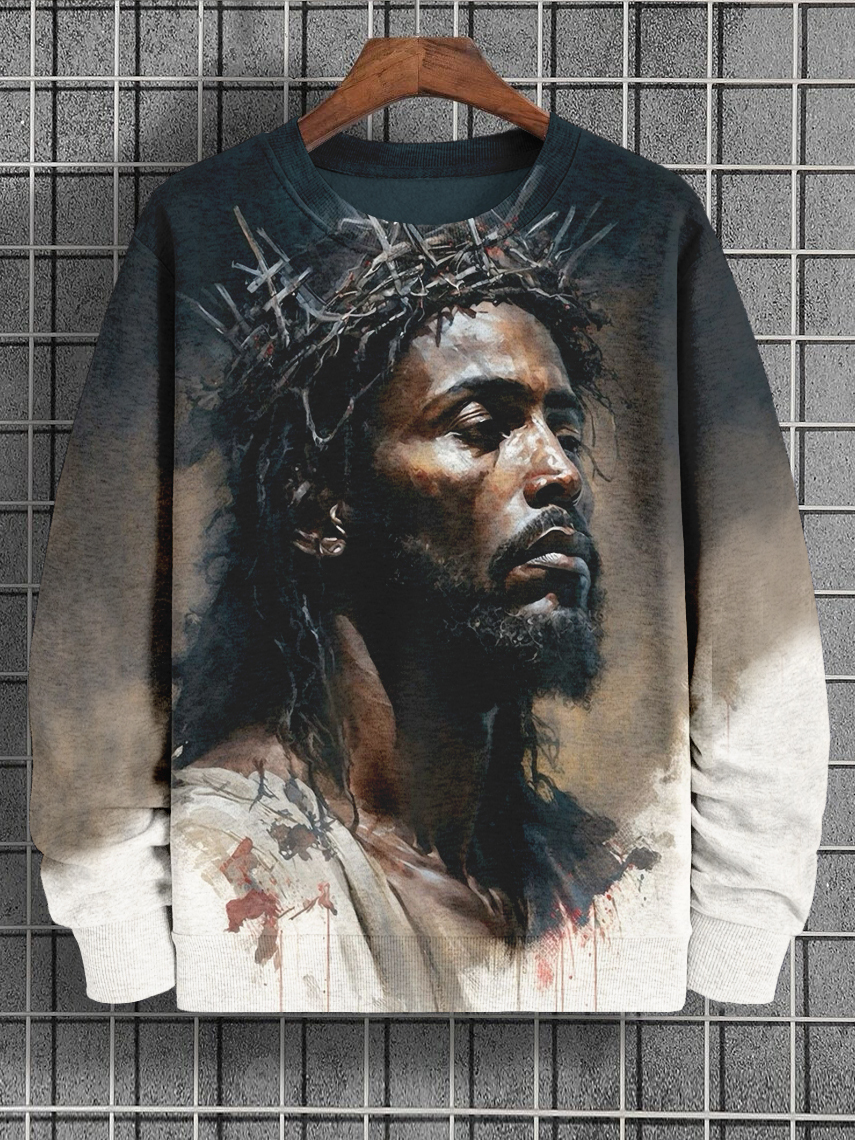 Men's Vintage Jesus Graphic Print Casual Sweatshirt-Styleame